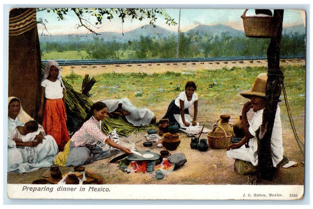 c1910 Train Railway Family Picnic Preparing Dinner in Mexico Postcard