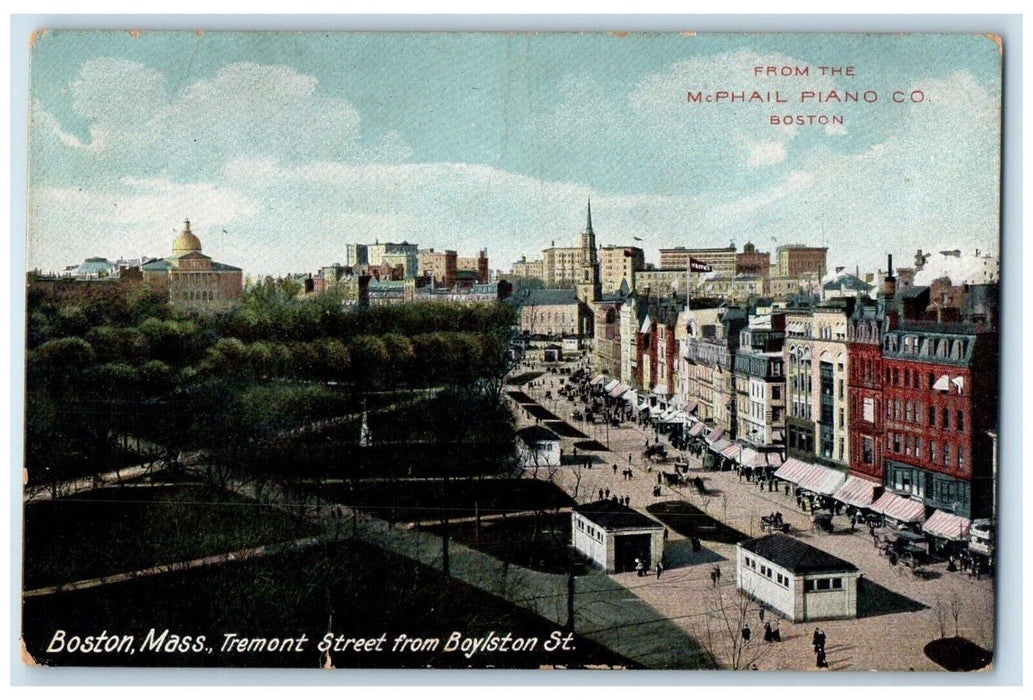 c1910 Tremont Street Boylston St. Boston Massachusetts MA McPhail Piano Postcard