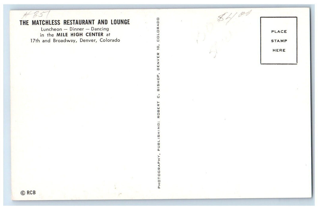 c1960 Interior Matchless Restaurant Lounge Denver Colorado CO Antique Postcard