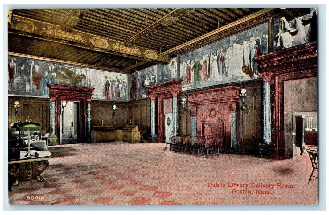 c1910 Public Library Delivery Room Interior Lounge Boston Massachusetts Postcard