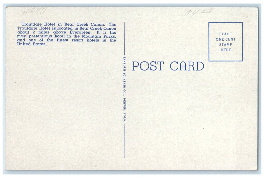 c1940 Troutdale Pines Evergreen Break Creek Canon River Denver Colorado Postcard