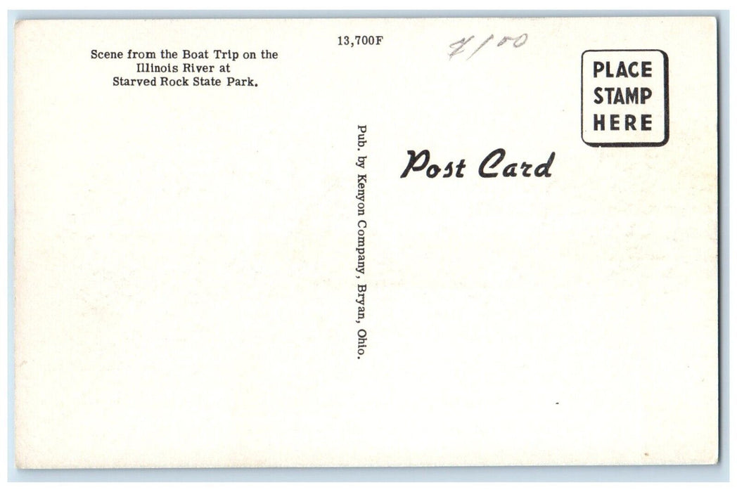 c1940 War Chief Passing Dam Upper Pool Starved Rock State Park Illinois Postcard