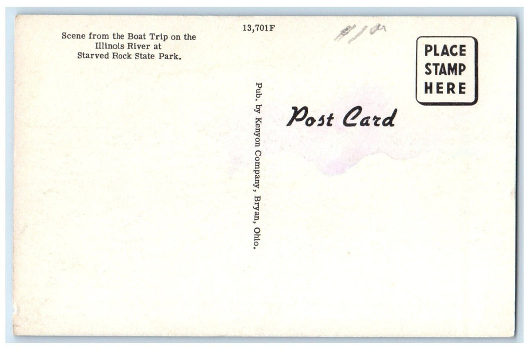 c1940 View Starved Rock Dam Lower Pool Starved Rock State Park Illinois Postcard