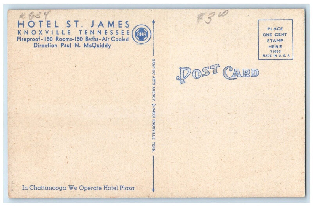 c1940 Hotel St James Multi-View Knoxville Tennessee TN Vintage Unposted Postcard
