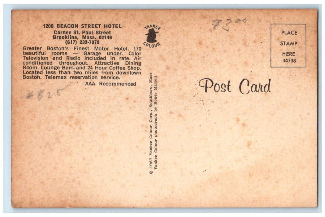 c1960 Beacon Street Hotel St. Paul Exterior Brookline Massachusetts MA Postcard