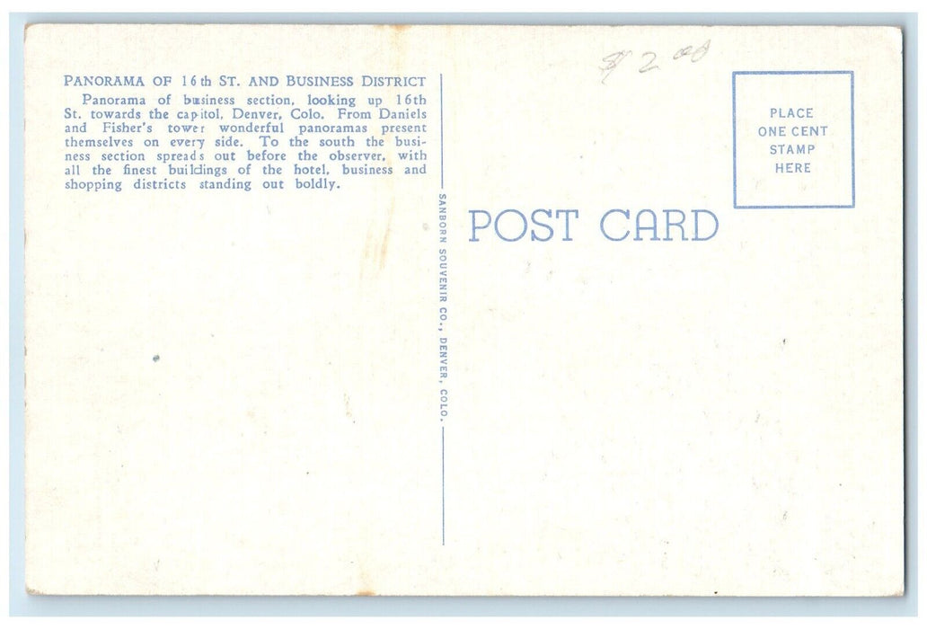 c1920 Panorama Denver Business District Daniels Fishers Tower Denver CO Postcard