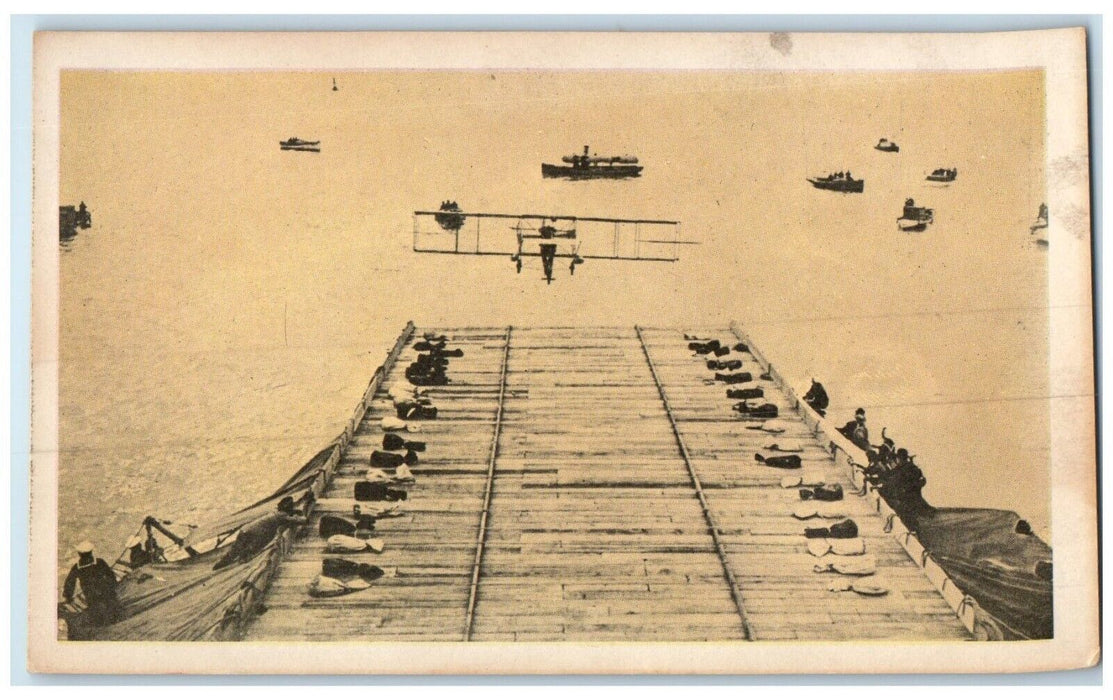 Eugene Ely And The Aircraft Carrier Airplane Aboard Ship Unposted Postcard