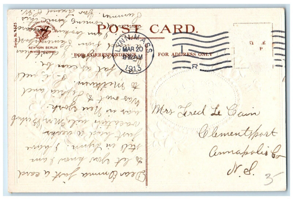 1913 Joyful Easter Pansies Flowers Cattail Ellen Clapsaddle Lynn MA  Postcard