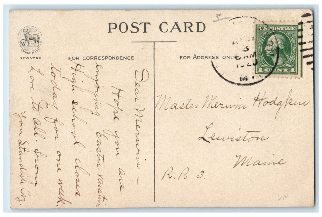 1920 Easter Greeting Flowers In Basket Wolf Lewiston Maine ME Vintage Postcard