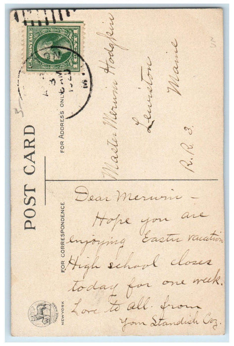 1920 Easter Greeting Flowers In Basket Wolf Lewiston Maine ME Vintage Postcard