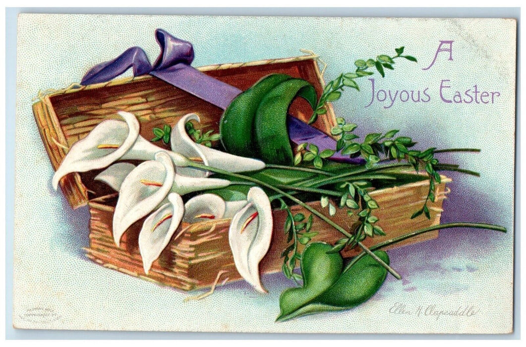c1910's Joyous Easter Flowers In Box Ellen Clapsaddle Embossed Antique Postcard