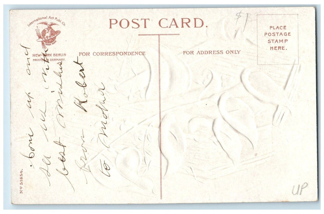 c1910's Joyous Easter Flowers In Box Ellen Clapsaddle Embossed Antique Postcard