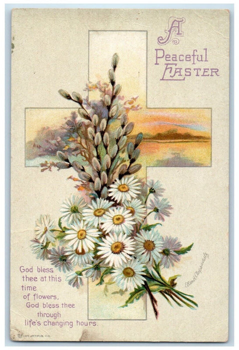 Easter Holy Cross Daisy Flowers Pipe Berry Ellen Clapsaddle Embossed Postcard