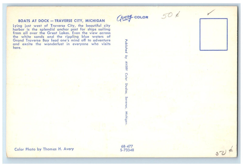 Boats At Dock Ships Sailing Yacht-lined Traverse City Michigan MI Postcard