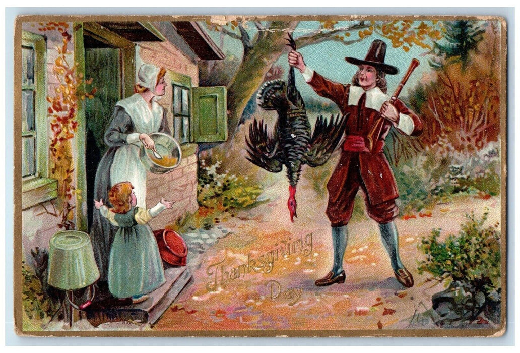 1909 Thanksgiving Day Man Cached A Turkey Lawrence Kansas KS Tuck's Postcard