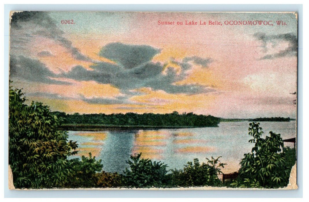 c1910s Sunset on Lake La Belle Oconomowoc Wisconsin WI Unposted Postcard