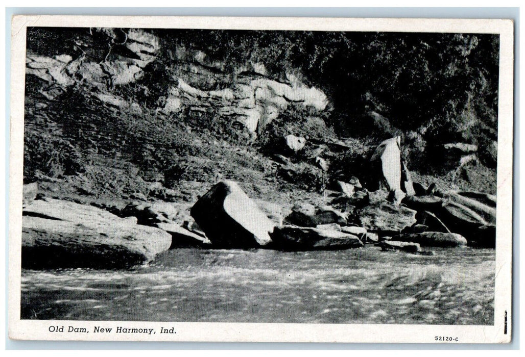 c1930's View Of Old Dam New Harmony Indiana IN, Unposted Vintage Postcard