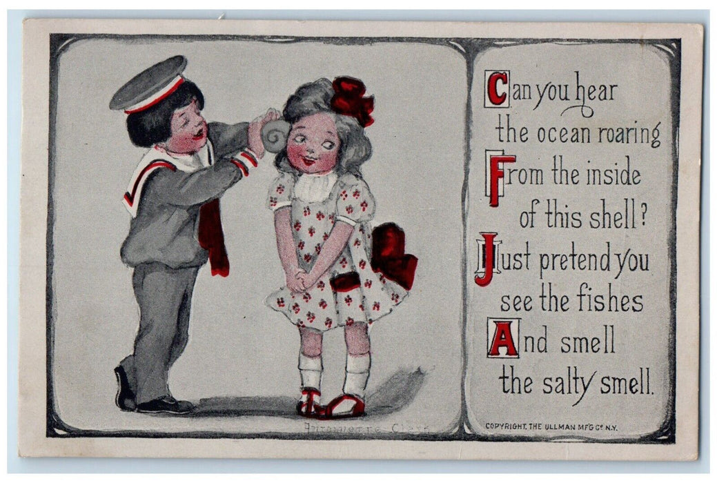 c1910's Valentine Little Girl Shell Ocean Roaring Ullman Antique Postcard