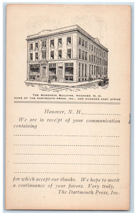 c1910 Musgrove Building Hanover New Hampshire NH Vintage Antique Postcard