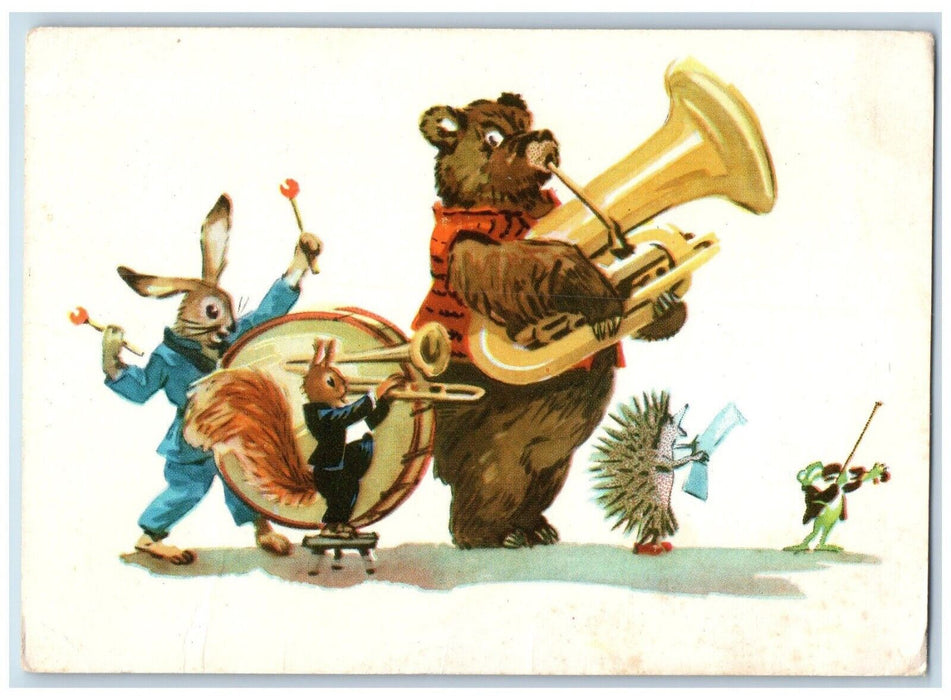 Anthropomorphic Bear Rabbit Trumpet Tuba Trombone Russia Animals Postcard