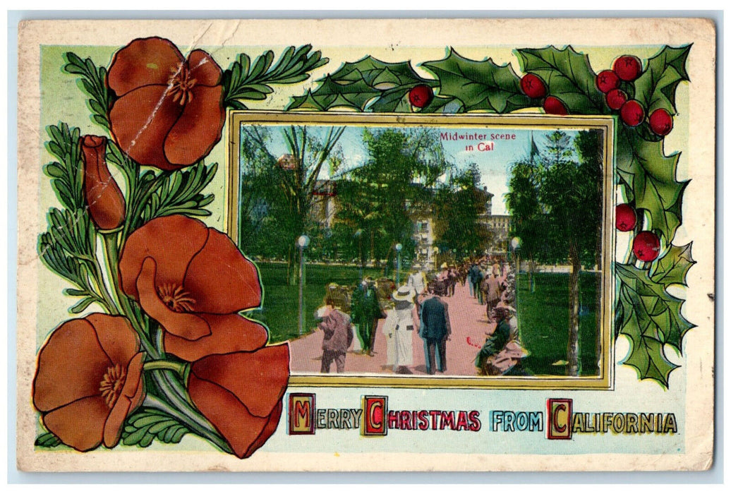 1913 Merry Christmas From Los Angeles California CA, Midwinter Scene Postcard