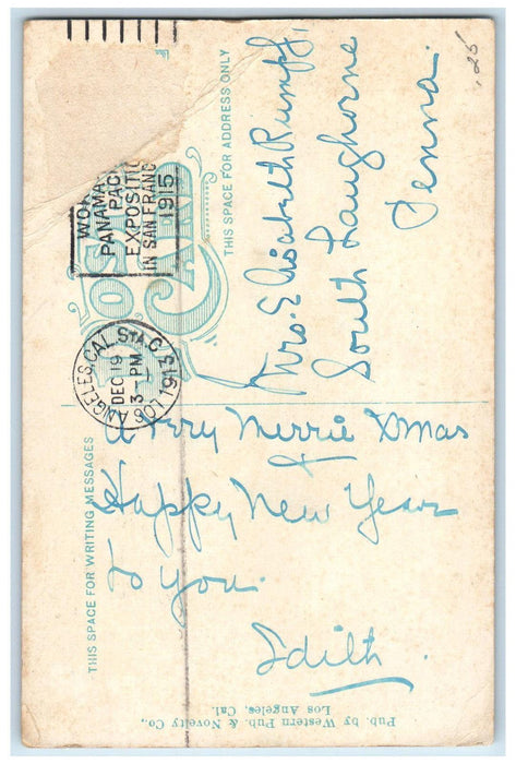1913 Merry Christmas From Los Angeles California CA, Midwinter Scene Postcard