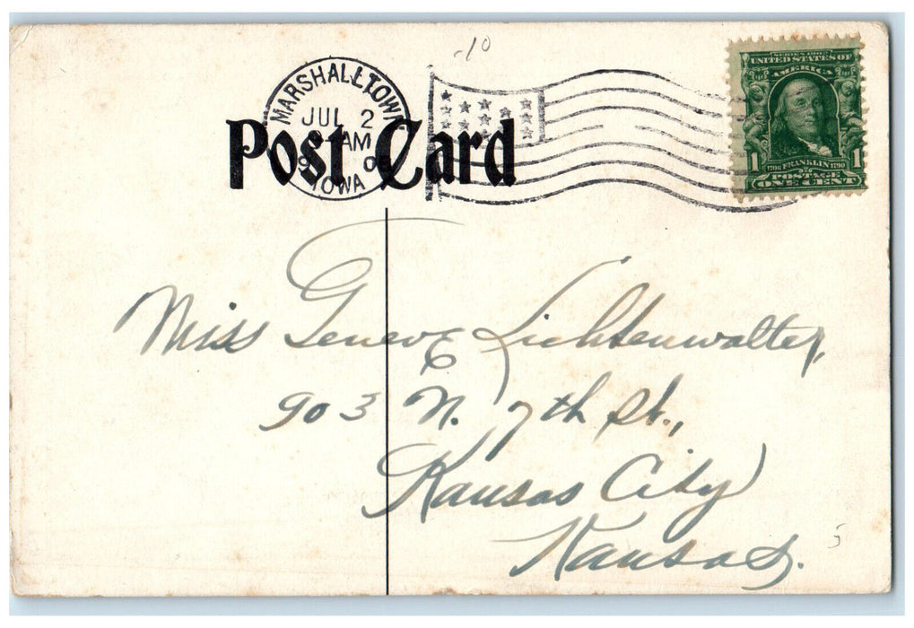 1908 A View On The Iowa River, Iowa Soldiers Home Marshalltown IA Postcard