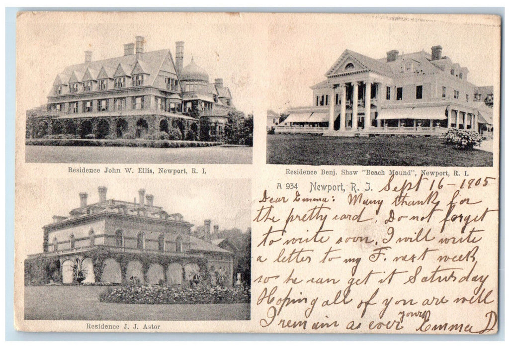 1905 Residence Houses Newport Rhode Island RI Rotograph Multiview Postcard