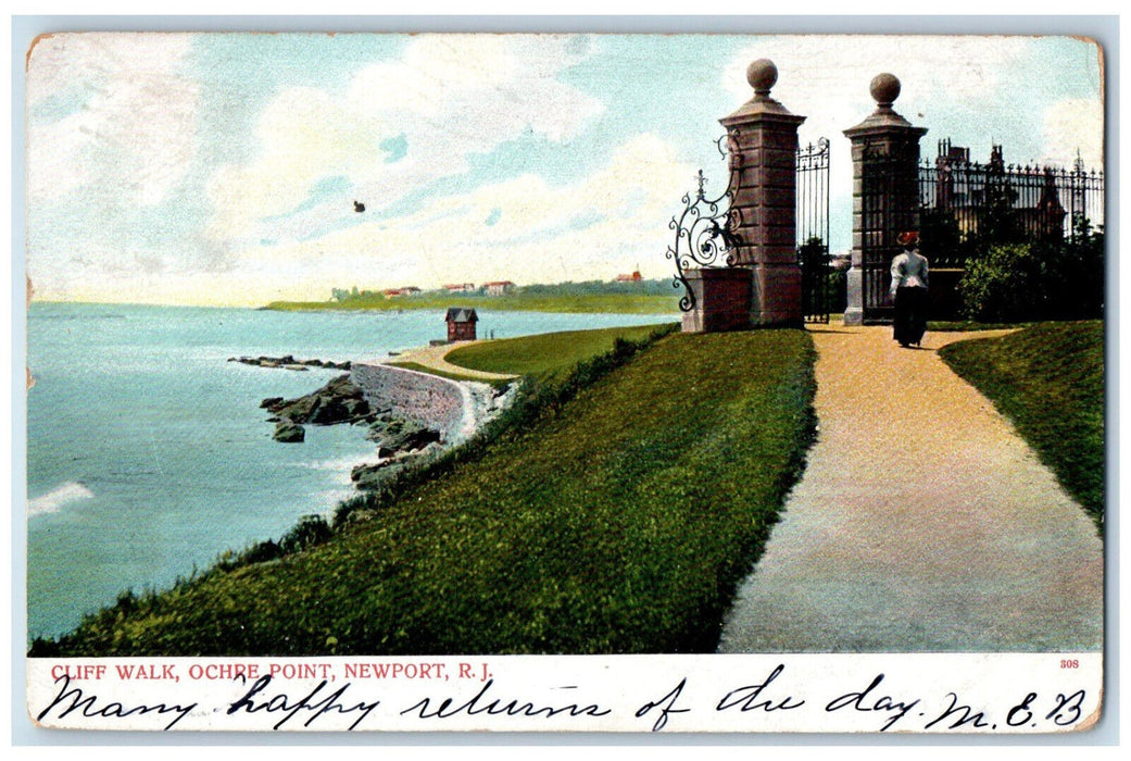 1906 Cliff Walk Ochre Point Newport Rhode Island RI, Ocean View Antique Postcard