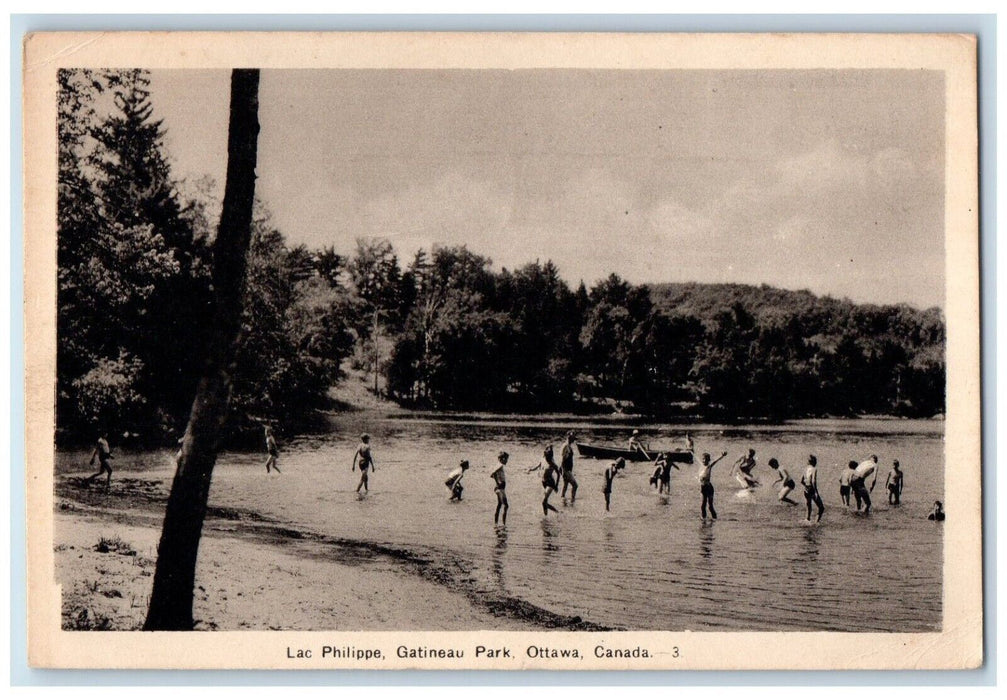c1930's Lac Philippe Gatineau Park Canoeing Lake Ottawa Canada Vintage Postcard