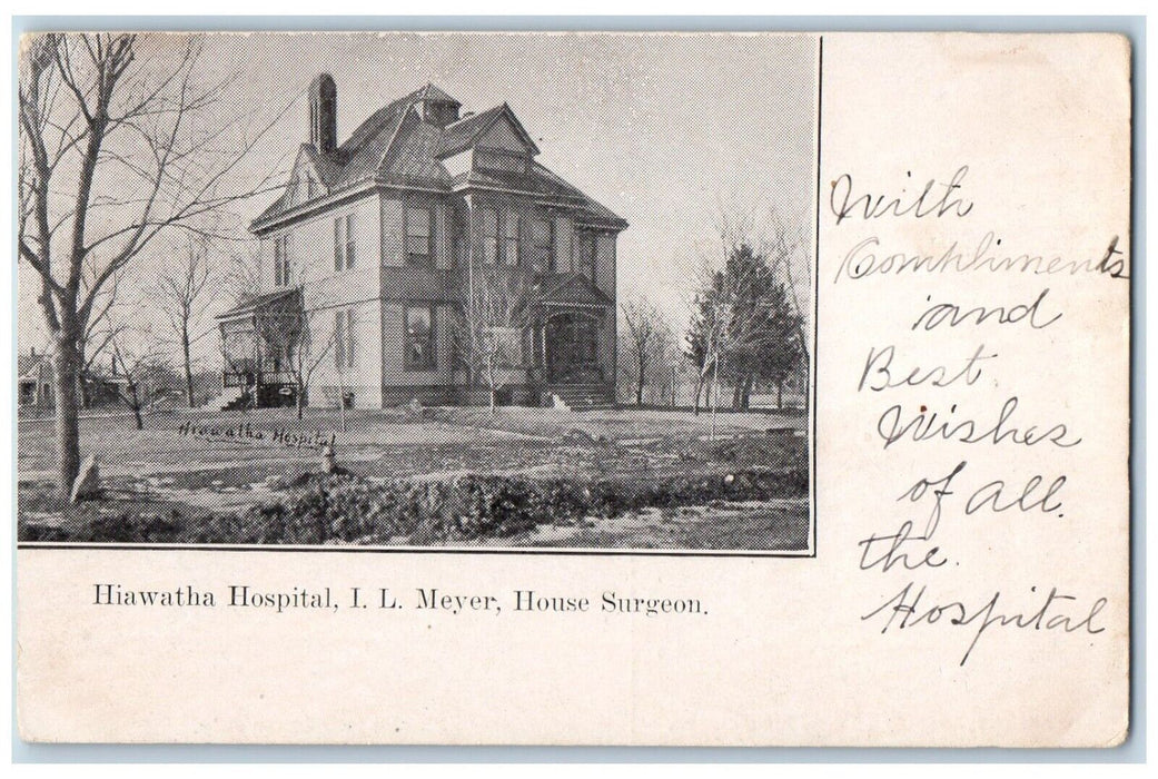1907 Hiawatha Hospital IL Meyer House Surgeon Exterior Building Kansas Postcard