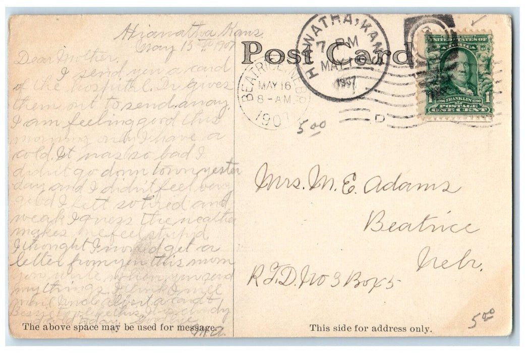 1907 Hiawatha Hospital IL Meyer House Surgeon Exterior Building Kansas Postcard