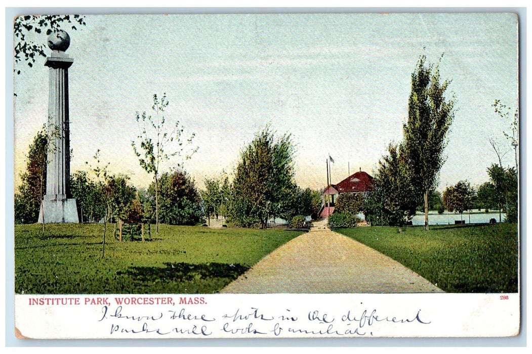 c1905 Institute Park Ground Dirt Path Flag Worcester Massachusetts MA Postcard