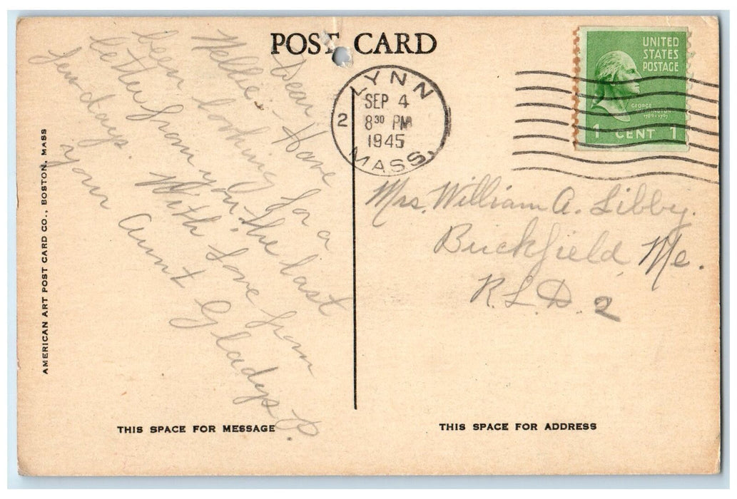1945 High Rock Tower Building Historic Lynn Massachusetts MA Posted Postcard