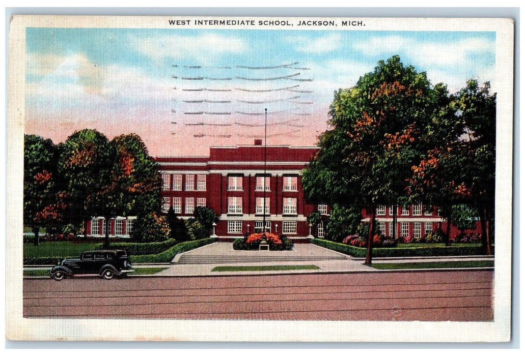 1940 West Intermediate School Scene Jackson Michigan MI Posted Vintage Postcard