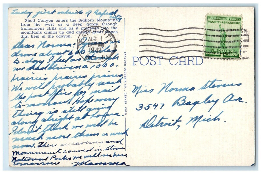 1942 Entrance Shell Canon Sheridan Greybull Bighorn Mountains Wyoming Postcard