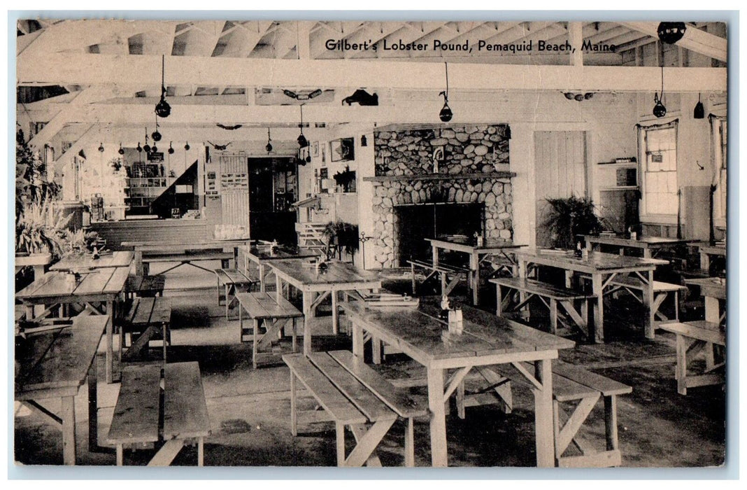 1948 Gilbert's Loster Pound Interior Restaurant Pemaquid Beach Maine ME Postcard