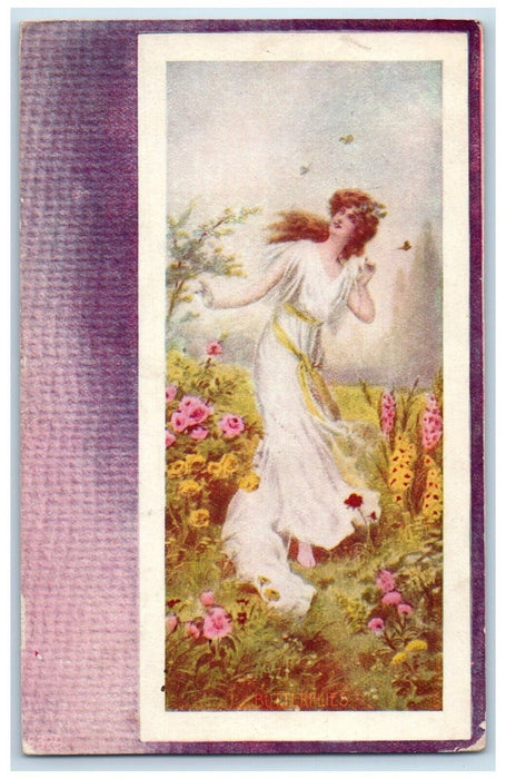 1907 Pretty Woman Butterflies Flowers Choccolocco Alabama AL Antique Postcard