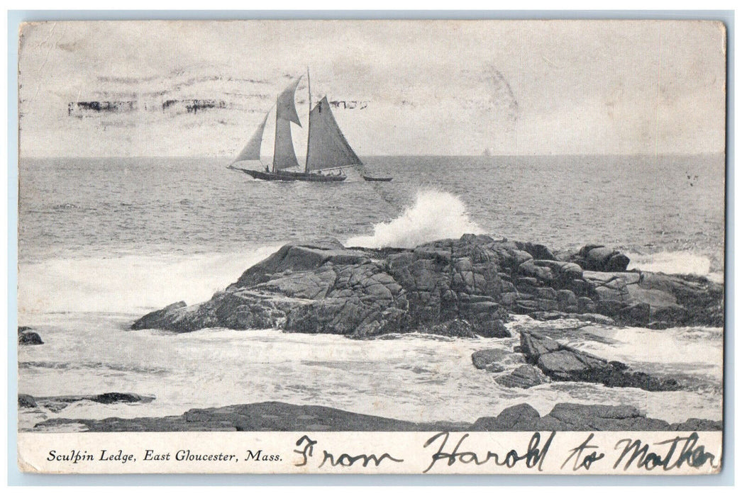 1906 Sculpin Ledge East Gloucester Massachusetts MA, Sailboat View Postcard