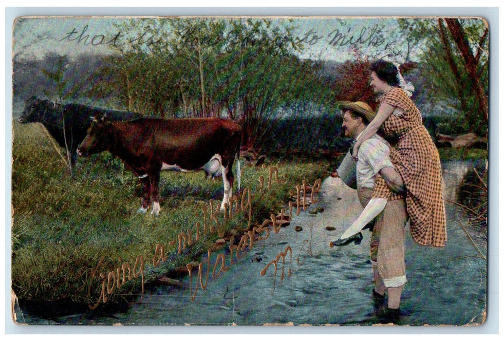 1912 Greeting From Maryland MD Couple Animals Scene Humor Antique Postcard