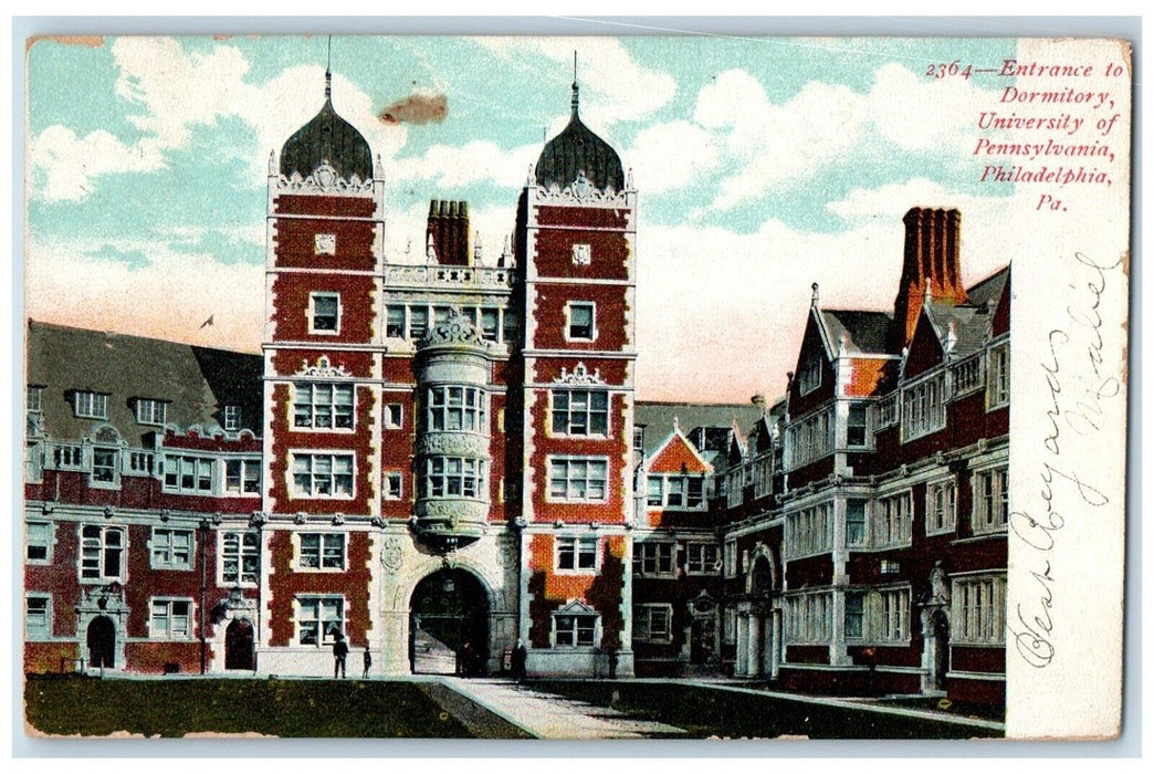 c1905 Dormitory Entrance University of Pennsylvania Philadelphia Posted Postcard