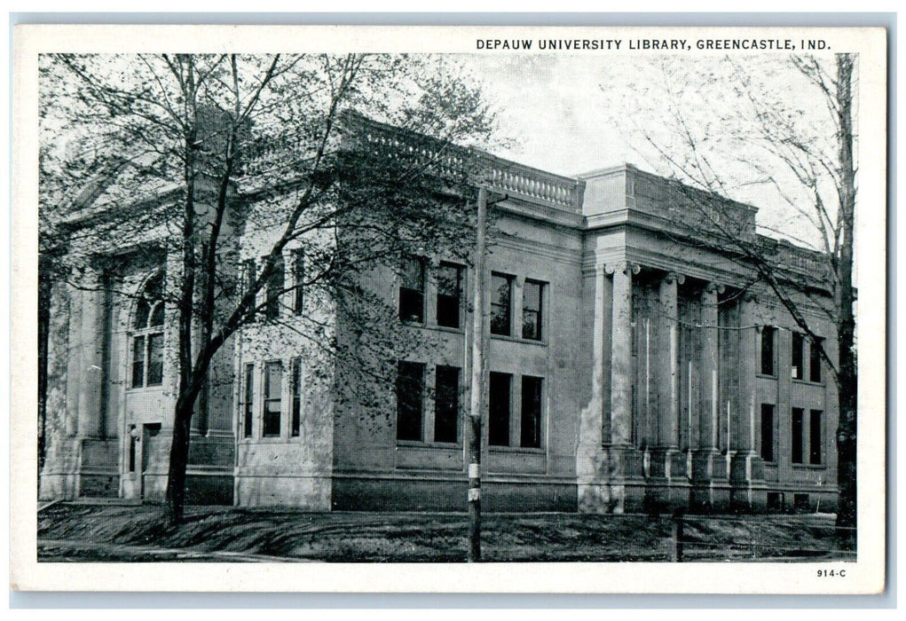 c1920 Depauw University Library Exterior Building Greencastle Indiana Postcard