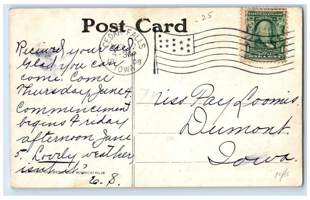 1908 Iowa State Normal Gymnasium Building Cedar Fall IA  Dual View Postcard
