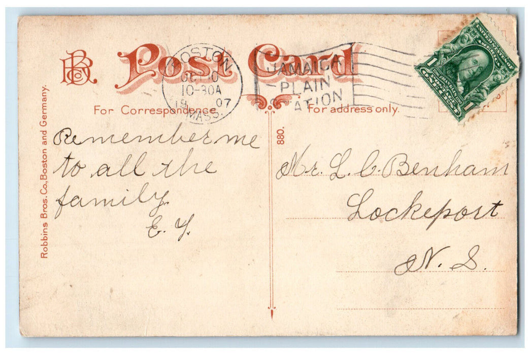 1907 Fisherman Outward Bound Boston Harbor Massachusetts MA Antique Postcard
