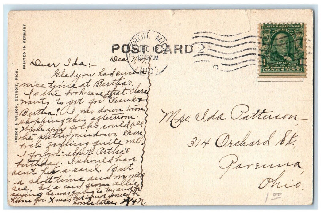 1901 Central Avenue Park Crowd Belle Isle Detroit Michigan MI Posted Postcard
