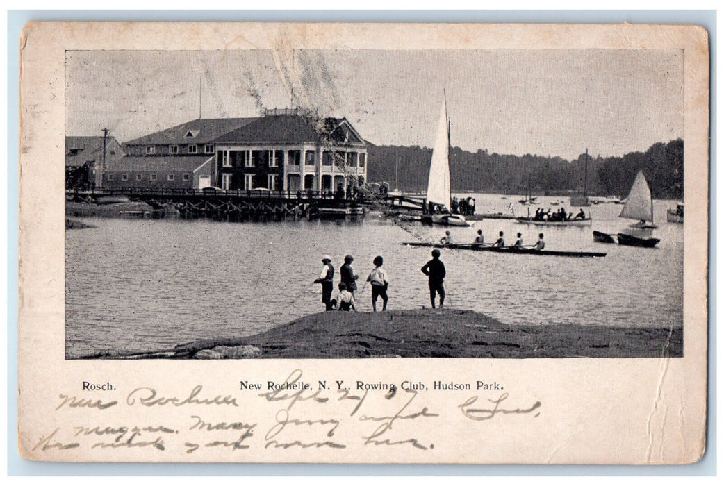 1907 Rowing Club Hudson Park New Rochelle New York NY, Boat Sailboat Postcard