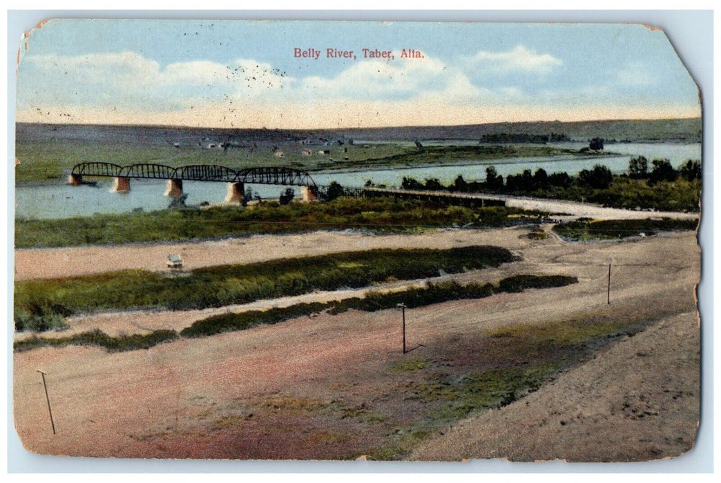 1913 Belly River Bridge Taber Alta Alberta Canada CA Antique Vintage Postcard