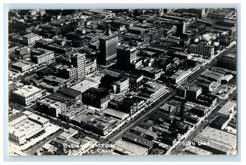 c1940's Birds Eye View Business Section San Jose CA RPPC Photo Postcard