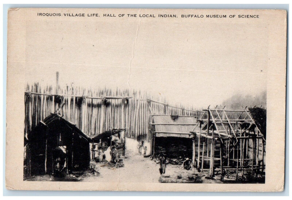 c1910 Iroquois Village Life Hall of Local Indian Buffalo Museum Science Postcard