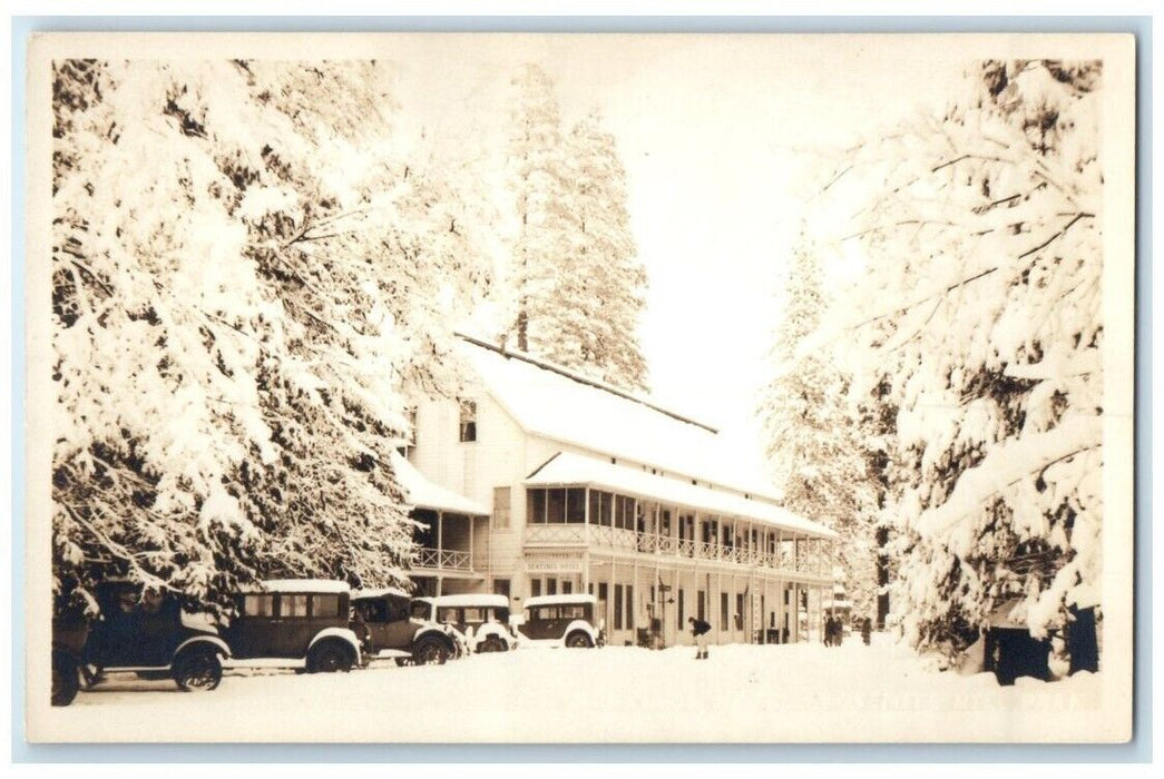 c1920's Yosemite National Park Sentinel Hotel Snow View CA RPPC Photo Postcard